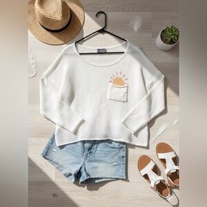 Wooden Ships "Sun" Pocket Knit Sweater - White - Size XS